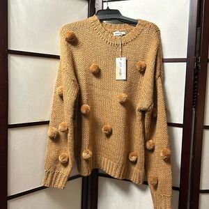 Vintage pompom camel colored sweaterer size medium